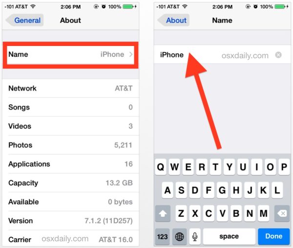 How to change iphone name